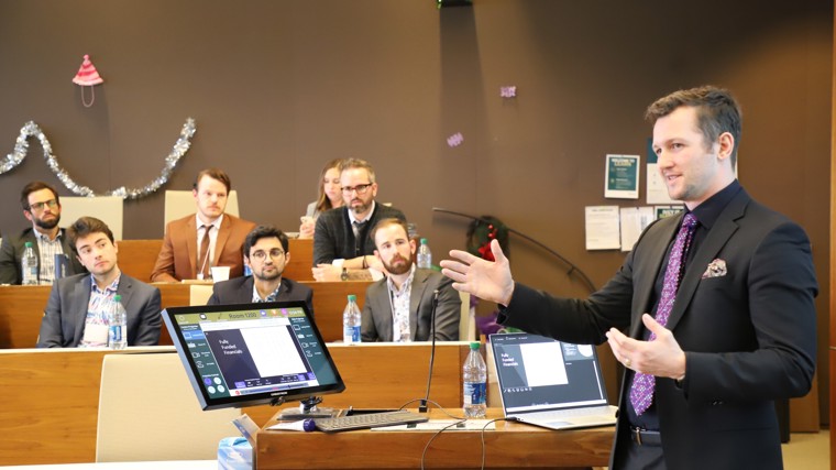 Mathieu Bournival answers questions at the Ivey Business Plan Competition